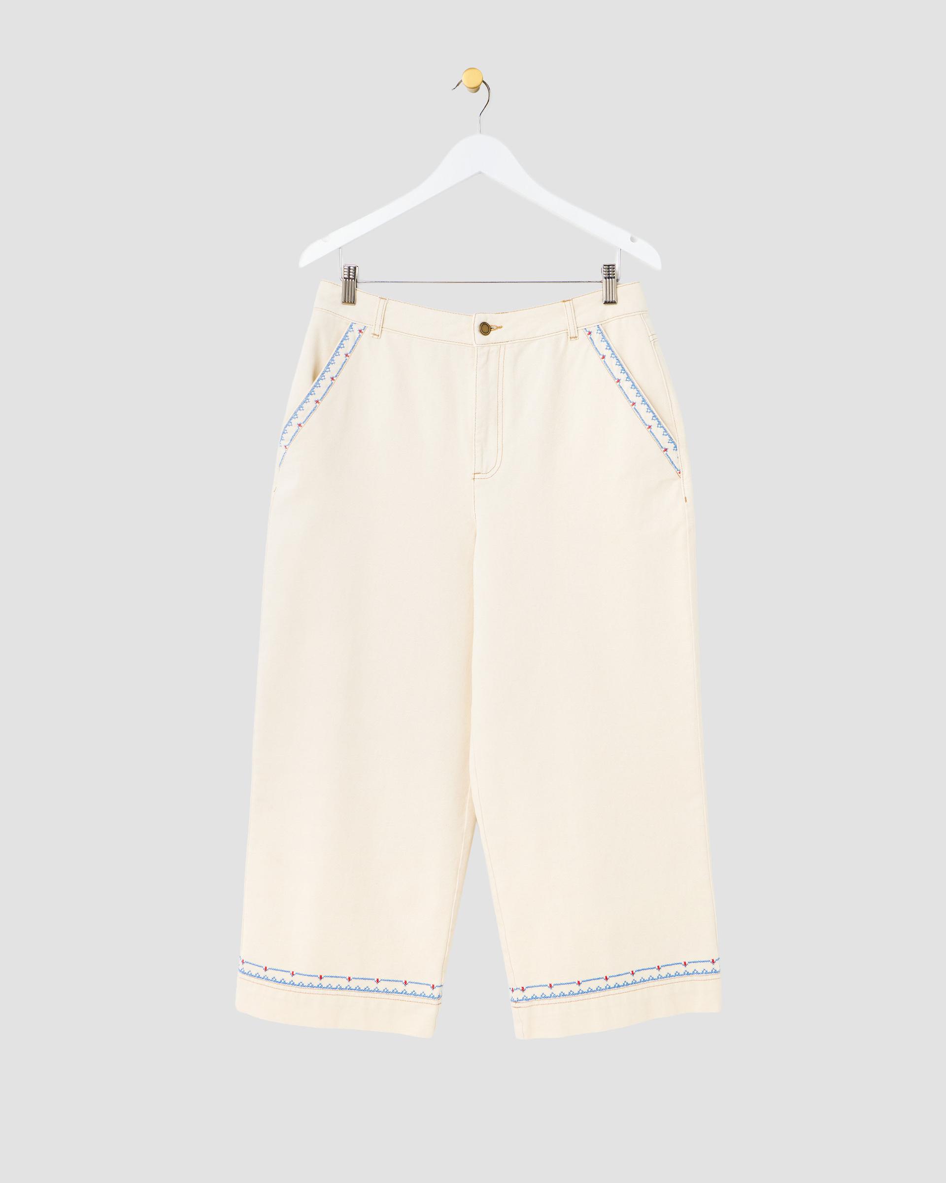 Ecru & Blue Stitch Cropped Wide Leg Jeans